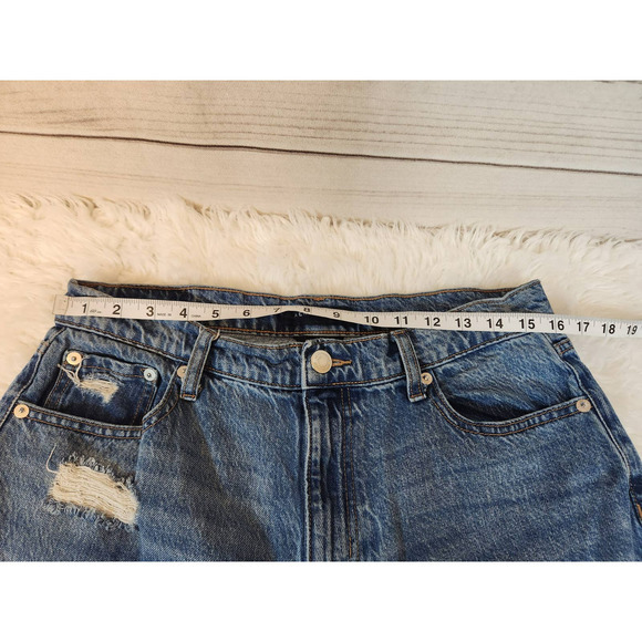 Aeropostale Women's Blue Cotton 5 Pockets Distressed High Rise Mom Jeans Size 12 - Picture 5 of 7